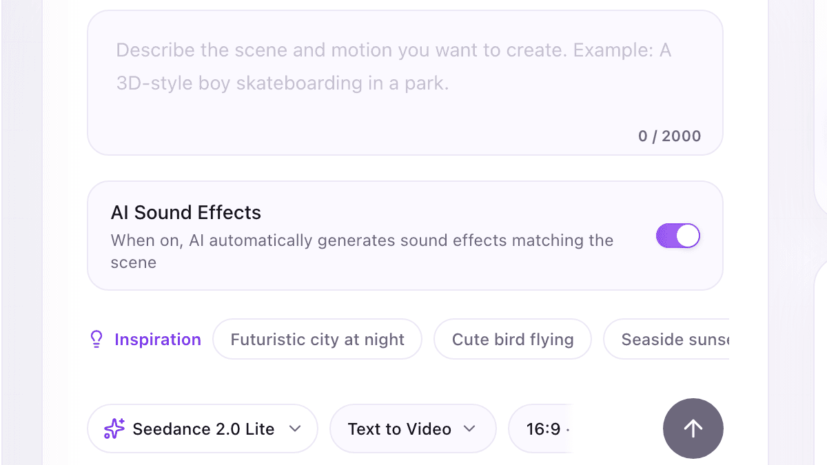 AI Pin Maker Seedance studio controls for the prompt, sound, model, mode, aspect ratio, and generate action
